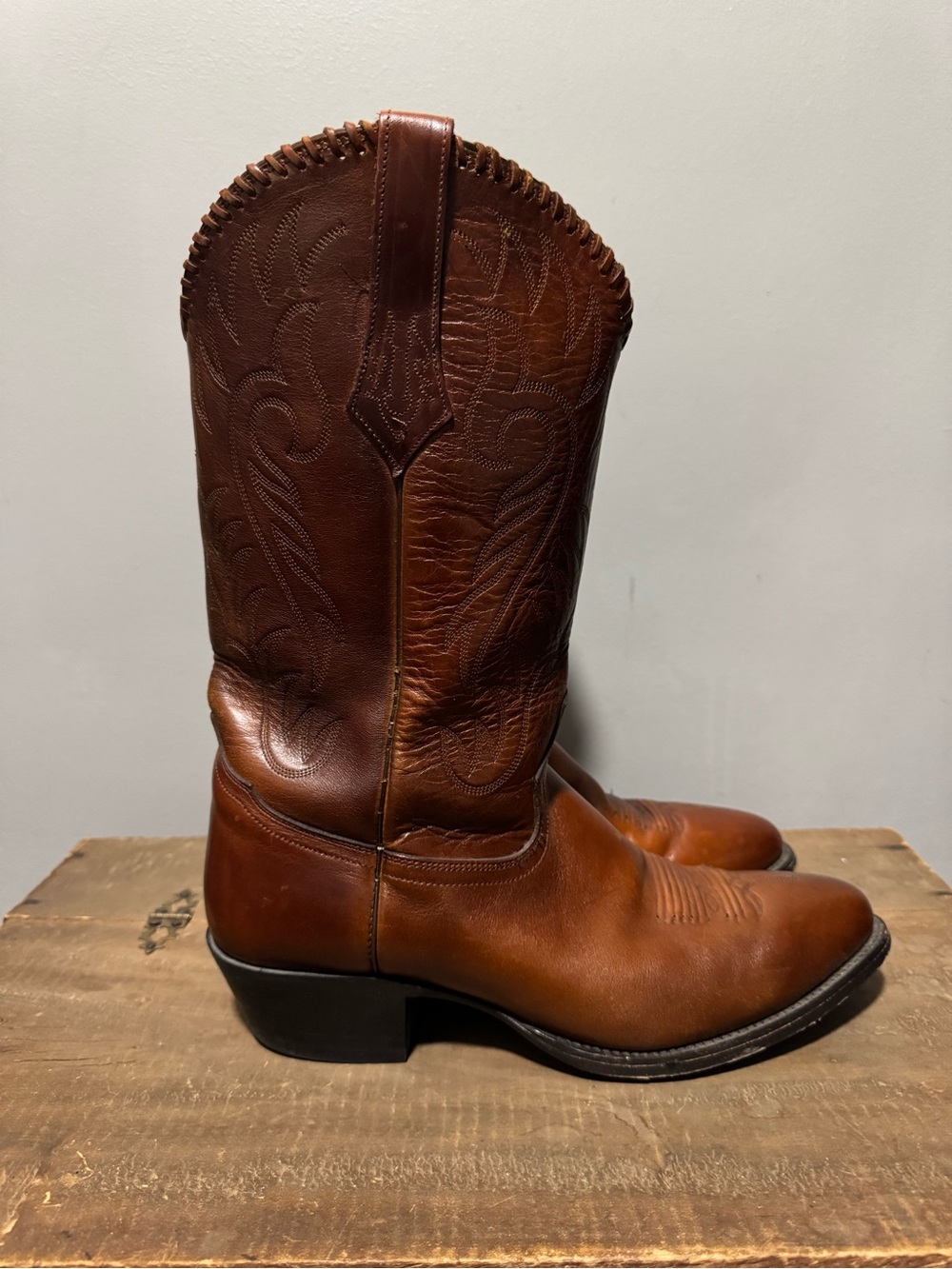 Tony Lama Cowboy Boots Mens 12 D Brown Leather Western Braided Stitch Mexico